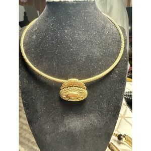 Premier‎ Designs Necklace Statement Gold Tone Cable Collar Choker Slide Pendant